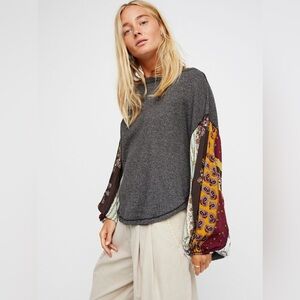 WE THE FREE | Blossom Thermal Bohemian Patchwork Balloon Sleeve Top